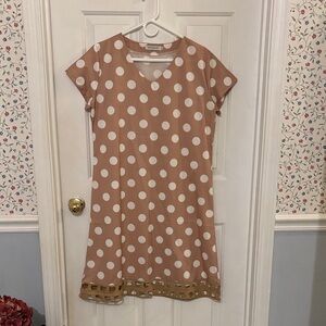 MISSLOOK Tan and White Polka Dot Dress